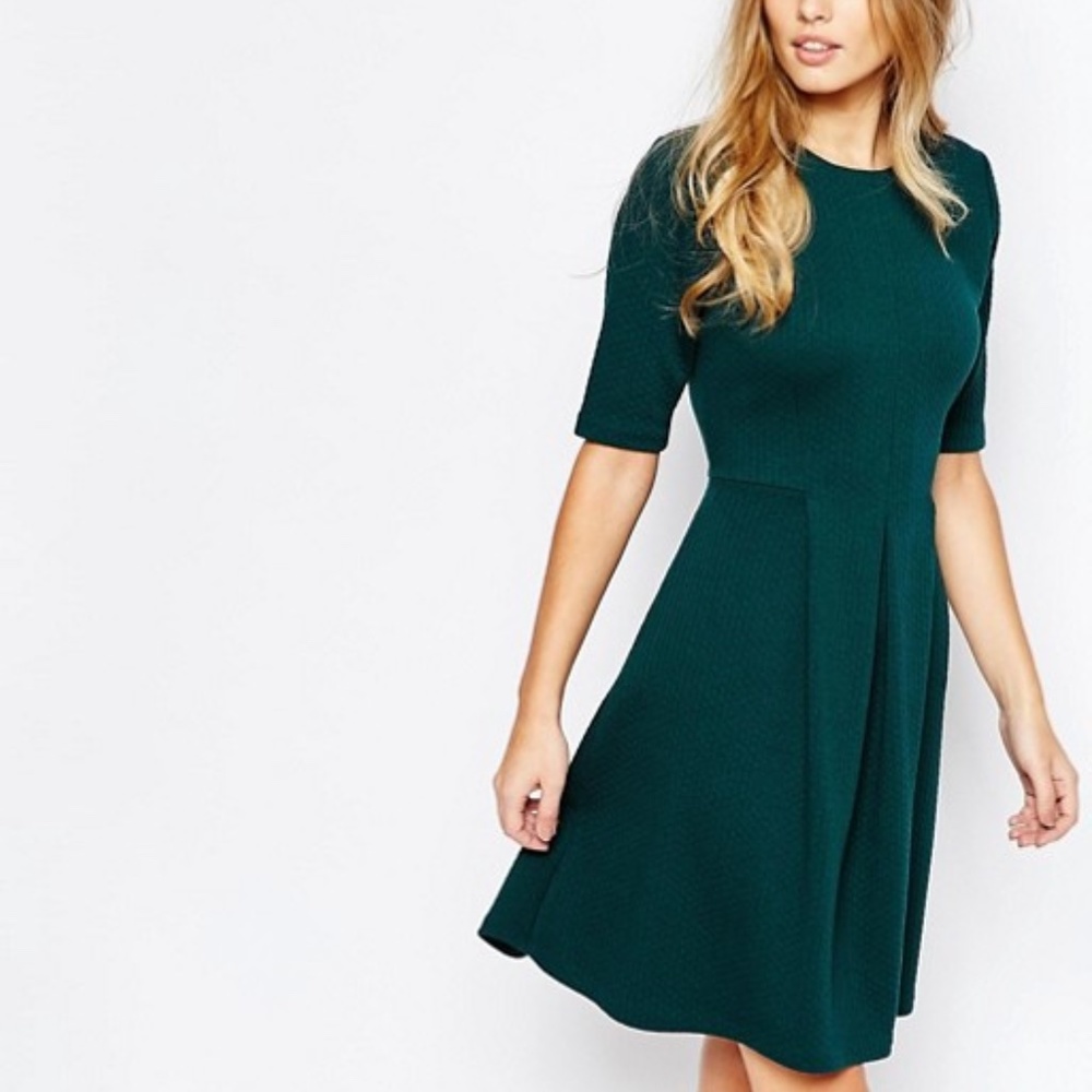 WHISTLES Jersey Green 3/4 Skater Dress M